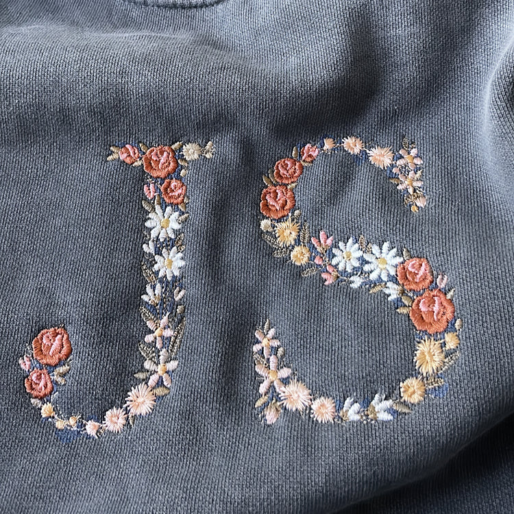 Grey Floral Letter Embroidered Sweatshirt