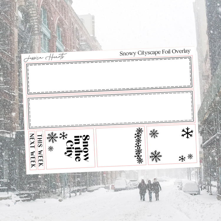 Snowy Cityscape Foil Overlay Sticker Sheet (Transparent)