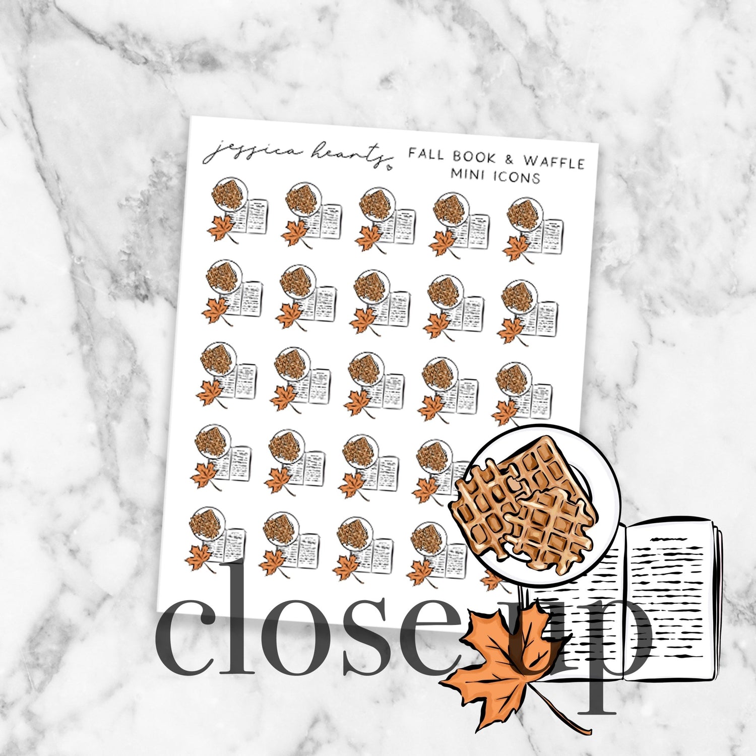 Fall Book & Waffle Mini Icons - Jessica Hearts