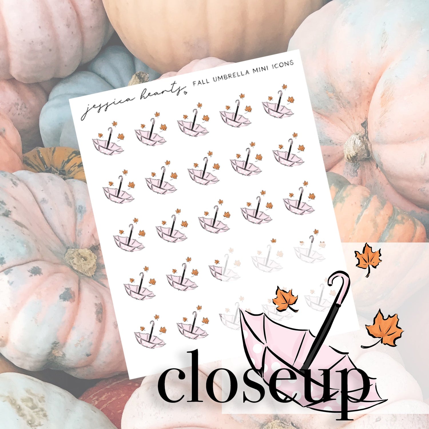 Fall Umbrella Mini Icons - Jessica Hearts