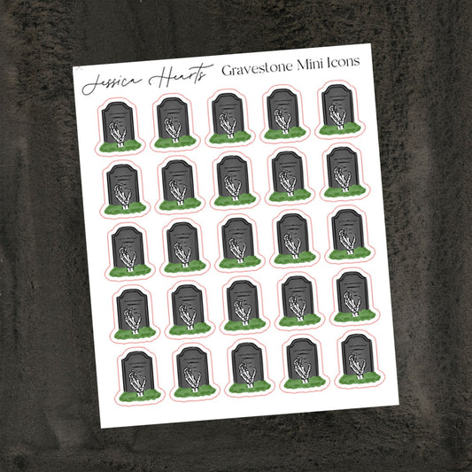 Gravestone Mini Icon Sticker Sheet - Jessica Hearts