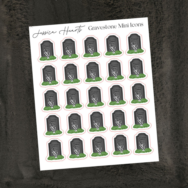 Gravestone Mini Icon Sticker Sheet - Jessica Hearts