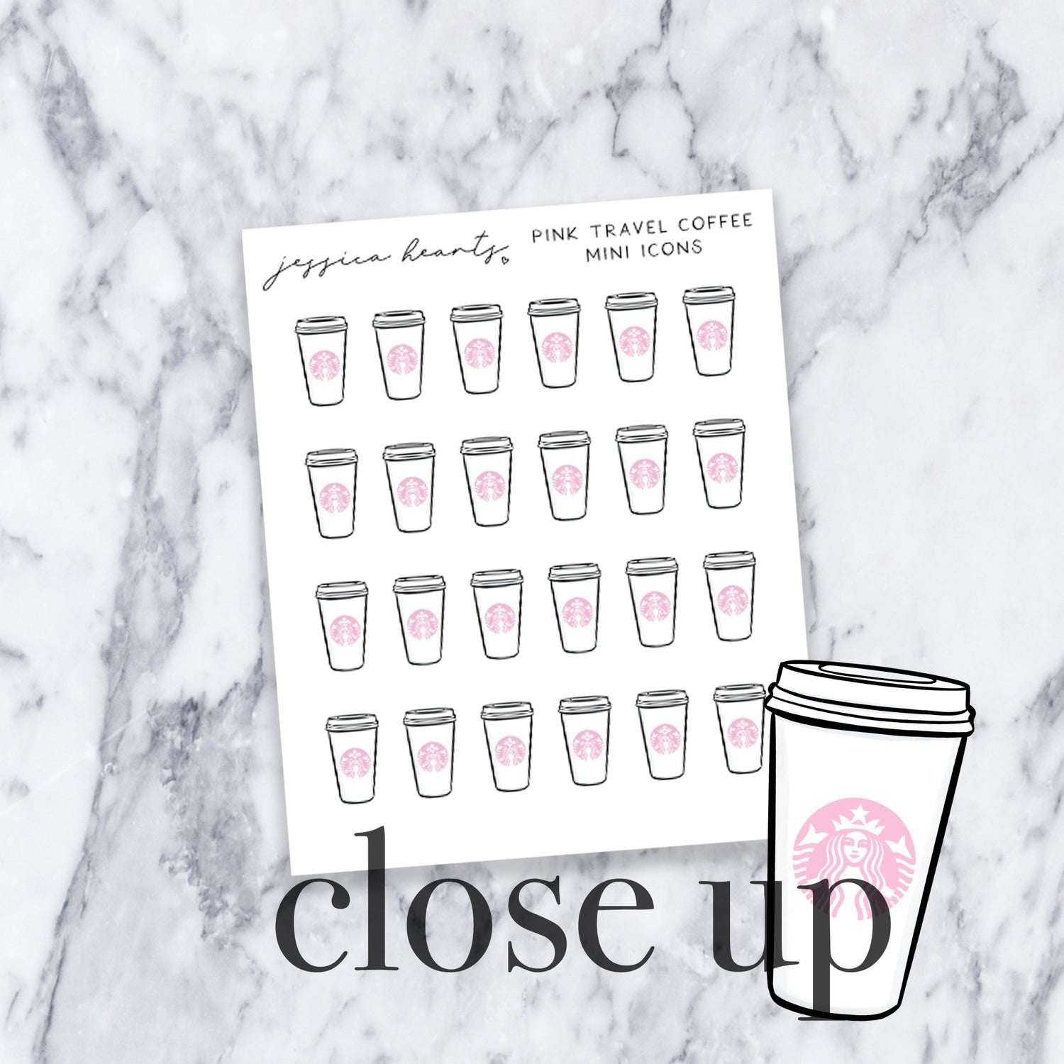 Pink Travel Coffee Mini Icons - Jessica Hearts