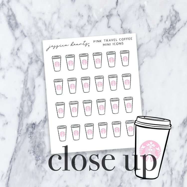 Pink Travel Coffee Mini Icons - Jessica Hearts