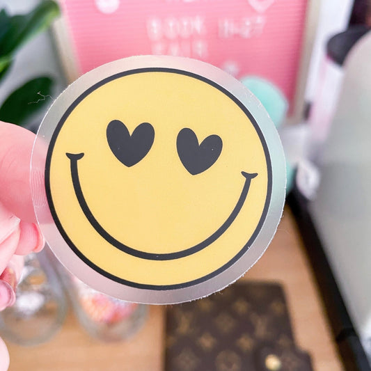 Retro Smiley Face Clear Vinyl Sticker - Jessica Hearts