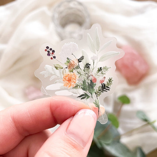 Smoke & Sage Bouquet Clear Vinyl Sticker - Jessica Hearts